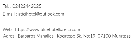 Blue Hotel Kaleii telefon numaralar, faks, e-mail, posta adresi ve iletiim bilgileri